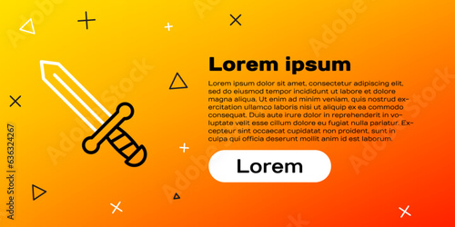 Line Medieval sword icon isolated on yellow background. Medieval weapon. Colorful outline concept. Vector