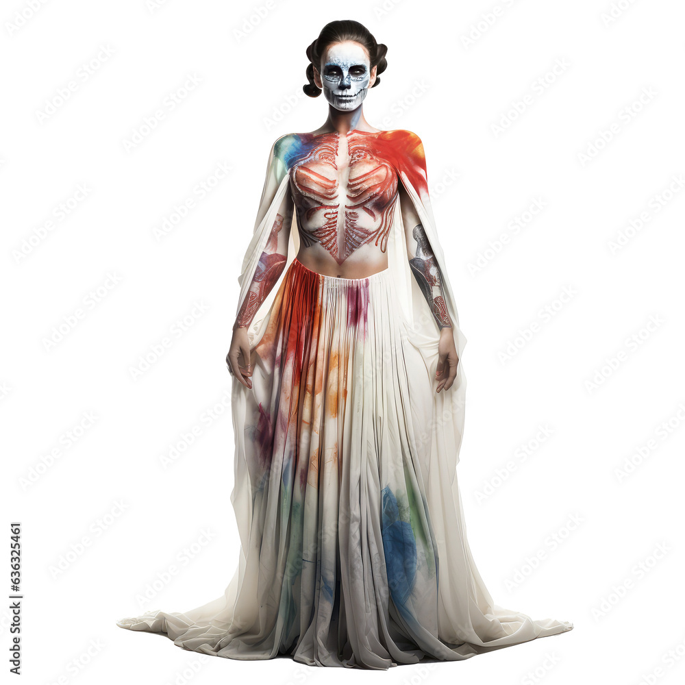 woman with skull makeup isolated on white woman with skull makeup isolated on white
