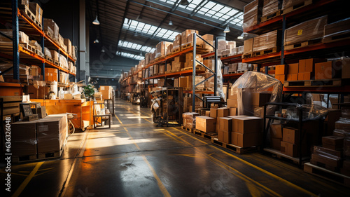 Huge distribution warehouse with high shelves © Siddartha