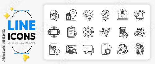 Approved award, Internet document and Food delivery line icons set for app include Start business, Compliance, Seo analytics outline thin icon. Web3, Save planet, Phone protect pictogram icon. Vector