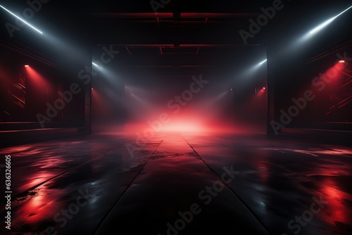 Indoor Room with red lights and smoke created with Technology, ai, generative © abstract Art