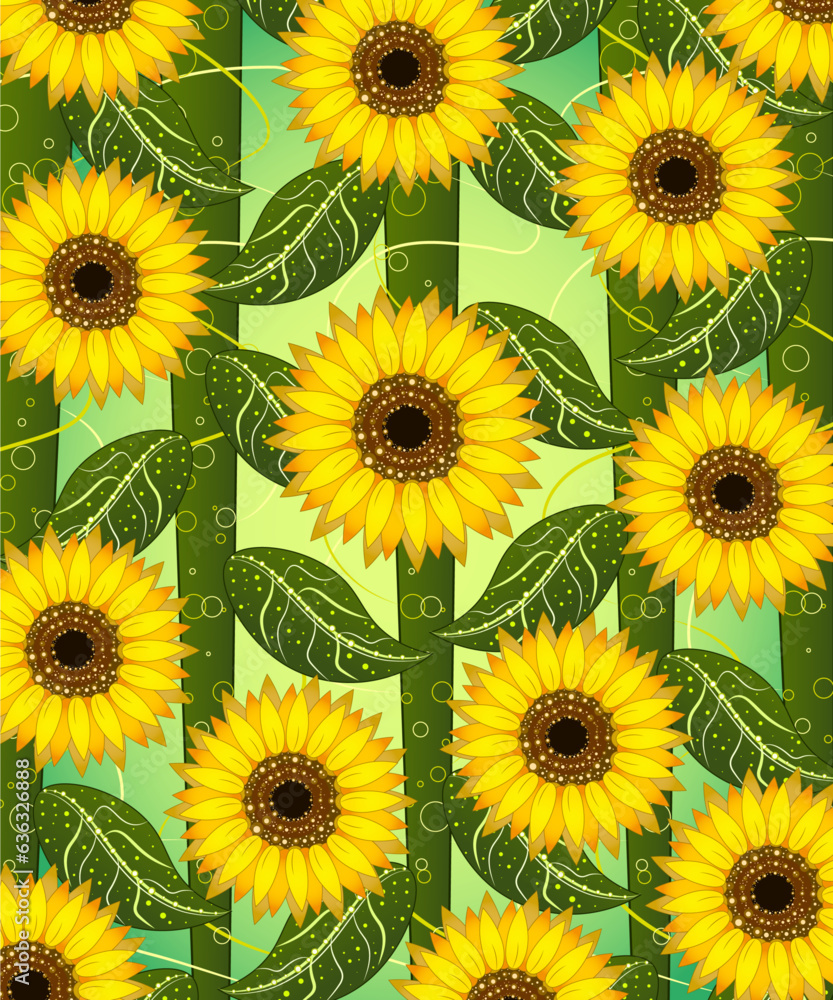 yellow sunflowers pattern. Abstract nature art leaf collage shape ...