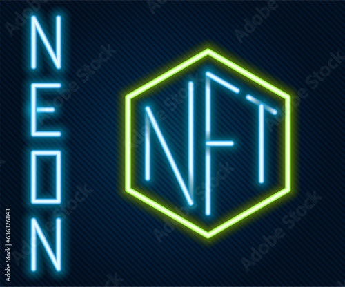 Glowing neon line NFT Digital crypto art icon isolated on black background. Non fungible token. Colorful outline concept. Vector