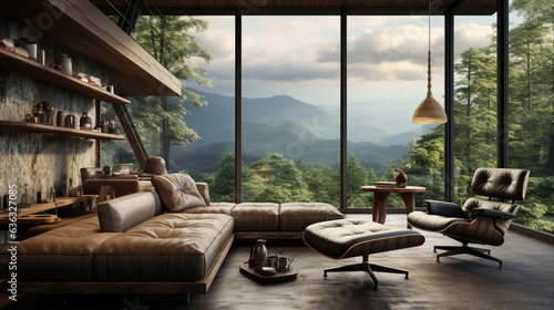 Living room and nature view at home - Relax in the living room and the forest view is the backdrop