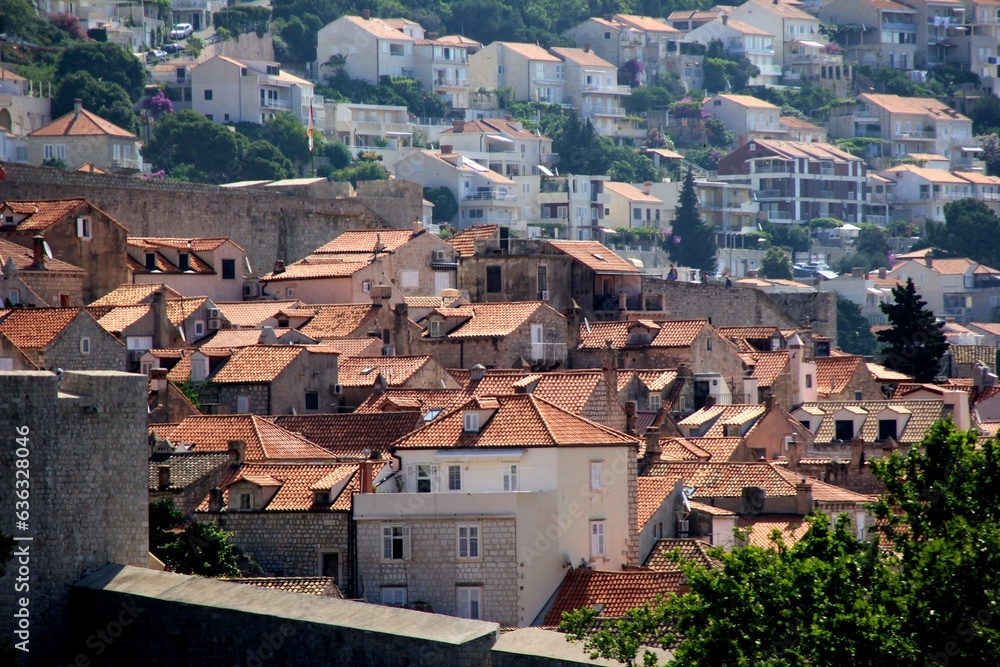 Dubrovnik red roofed houses, view from above