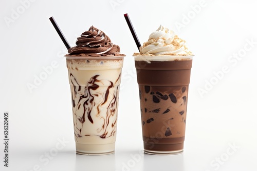 Chocolate Frappe and Frappuccino with straw isolated on white background