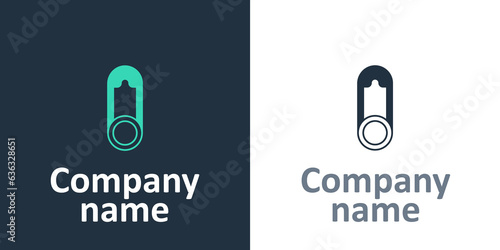 Logotype Baby clothes pin icon isolated on white background. Classic closed steel safety pin. Logo design template element. Vector