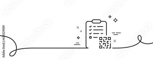 Qr code line icon. Continuous one line with curl. Scan barcode sign. Checklist document symbol. Qr code single outline ribbon. Loop curve pattern. Vector