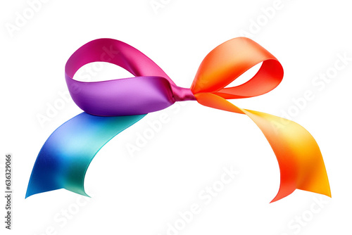Rainbow colored tied silk ribbon on transparent background