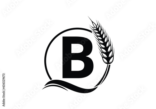 Agriculture Wheat Logo On B Letter. Agriculture Logo Design Template, Food, Healthy Nutrition Symbol. Logo for agriculture business and company identity