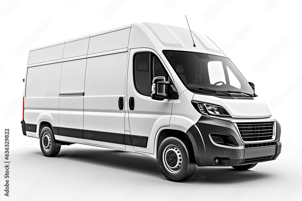 White commercial van for delivery of goods around the city. Generative ai.