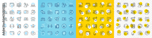 Vector icons set of Work home, Id card and Mobile inventory line icons pack for web with Chemistry beaker, Wholesale goods, Smartphone broken outline icon. Correct answer. Vector