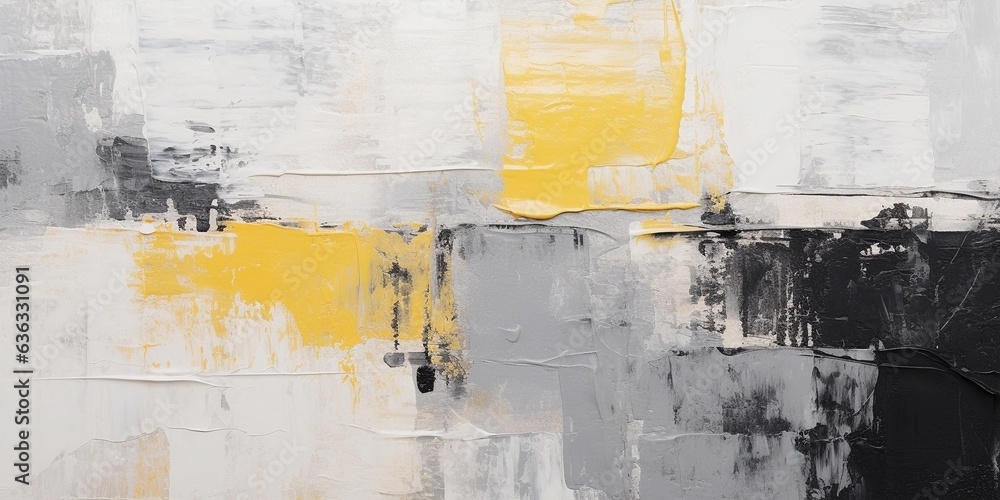 Closeup of abstract rough black gray yellow white art painting texture - obrazy, fototapety, plakaty 