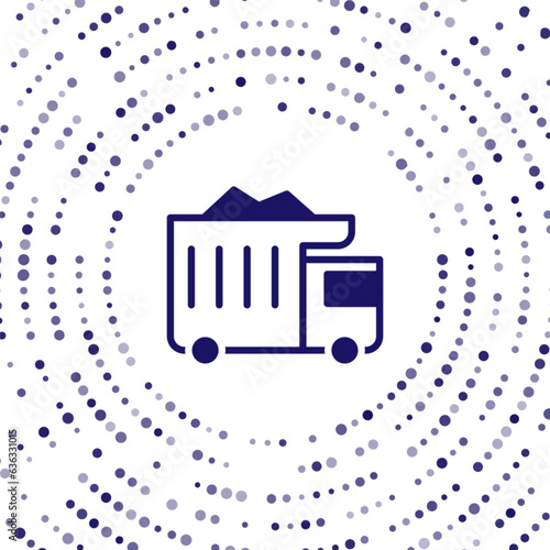 Blue Large industrial mining dump truck icon isolated on white background. Big car. Abstract circle random dots. Vector