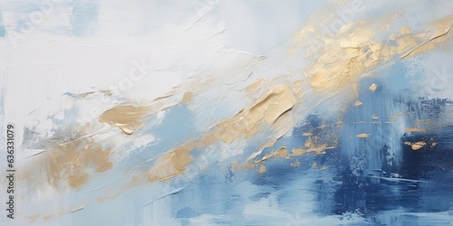 Closeup of abstract rough blue white gold art painting texture