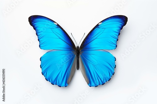 An isolated bright blue butterfly on a white background. Generative AI