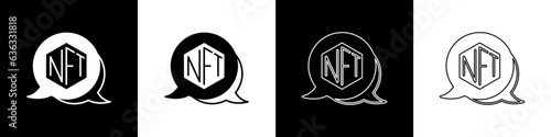 Set NFT Digital crypto art icon isolated on black and white background. Non fungible token. Vector