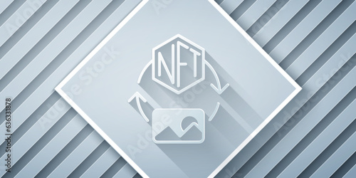 Paper cut NFT Digital crypto art icon isolated on grey background. Non fungible token. Paper art style. Vector
