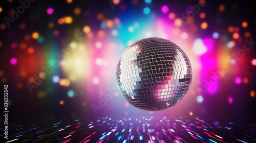 Disco ball scatters light in a dark room, dance club