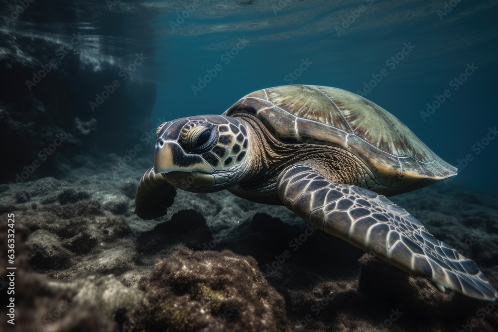 Fototapeta premium Underwater turtle on a coral reef.