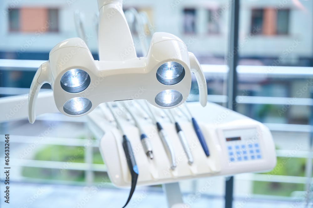 Modern equipment at the workplace of doctor in dental clinic Modern equipment at the workplace of doctor in dental clinic