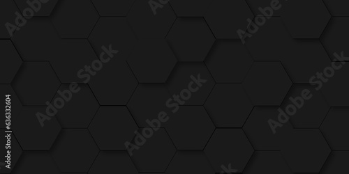 Abstract background of abstract black hexagon background design a dark honeycomb grid pattern. Abstract octagons dark 3d background.Black geometric background for design.