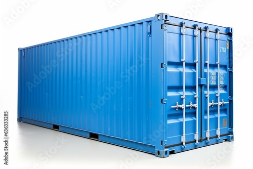 Blue shipping container on white background. Generative AI