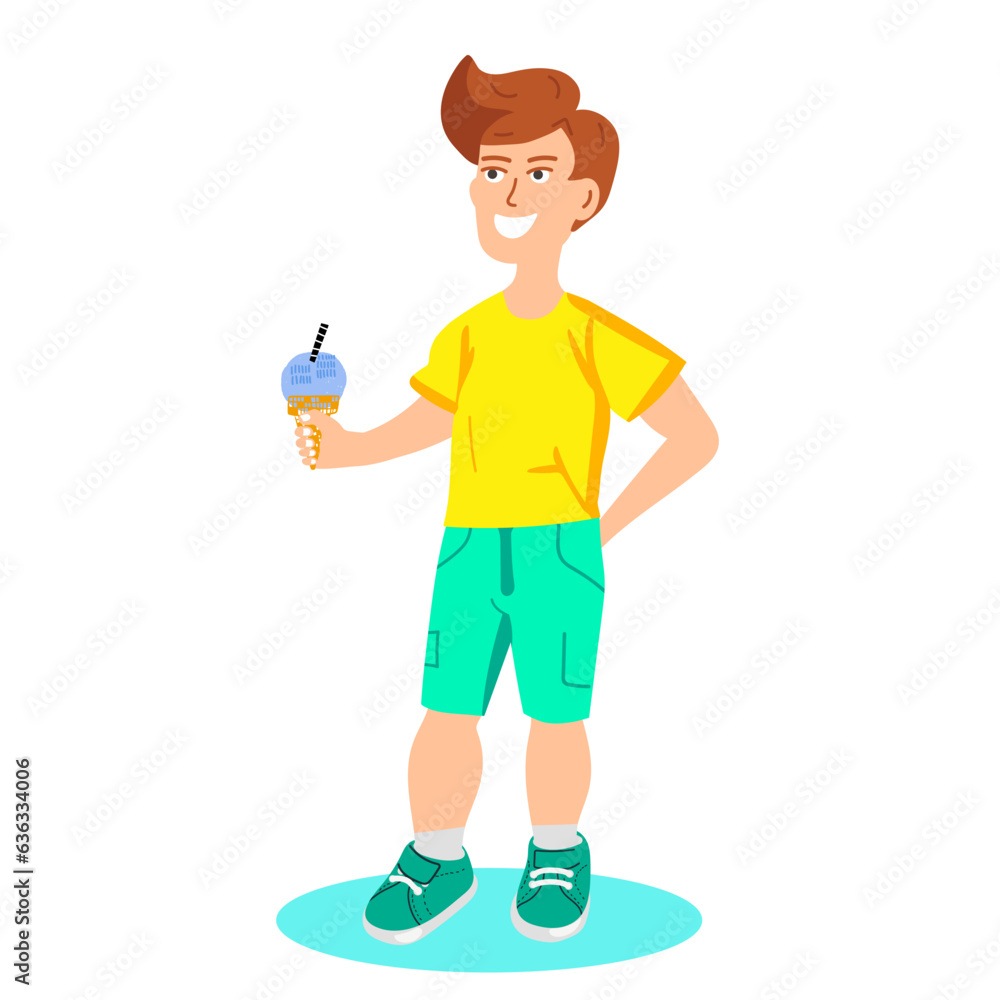 Boy Enjoying an Ice Cream. Summer vector illustration Boy Enjoying an Ice Cream. Summer vector illustration