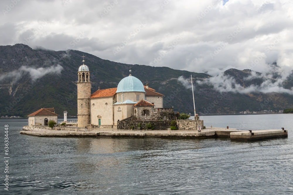 The Island and Church of Our Lady of the rocks near Perast, Bay of Kotor, Montenegro