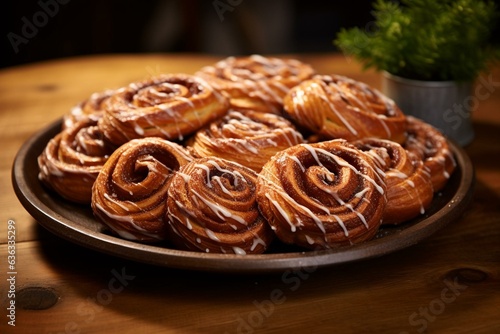 Indulge in the cozy pleasure of Swedish cinnamon pastries. Generative AI