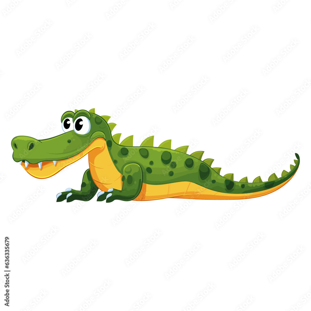 Cartoon crocodile isolated on white background, vector illustration.
