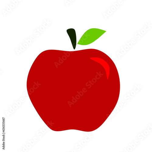 vector red apple with green leaves. apple fruit icon