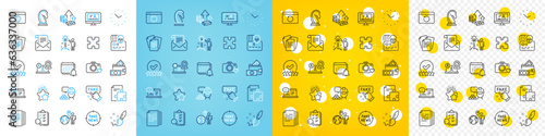 Vector icons set of Online documentation, Online video and Fake information line icons pack for web with Rating stars, Creative idea, Recovery internet outline icon. Paint brush. Vector
