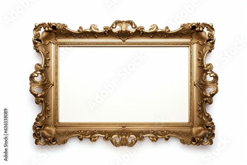 An isolated vintage gold Victorian frame on white background. Generative AI