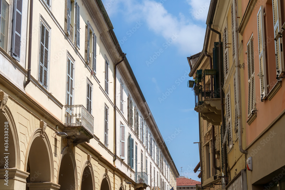 Historic buildings along via Emilia at Tortona, Italy