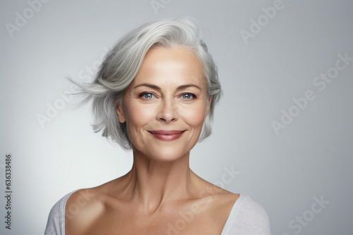 Generative AI picture mature old lady close up portrait Healthy face skin care beauty skincare cosmetics