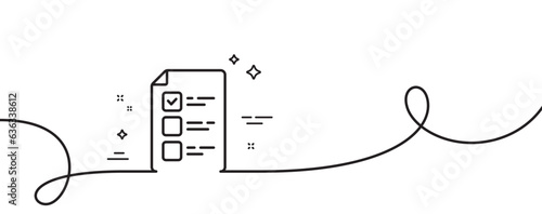 Voting ballot paper line icon. Continuous one line with curl. Vote checklist sign. Public election symbol. Voting ballot single outline ribbon. Loop curve pattern. Vector