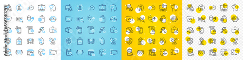 Vector icons set of Food market, Quote bubble and Vip security line icons pack for web with Selfie stick, Fast delivery, Throw hats outline icon. Friend, Ranking, Search analysis pictogram. Vector