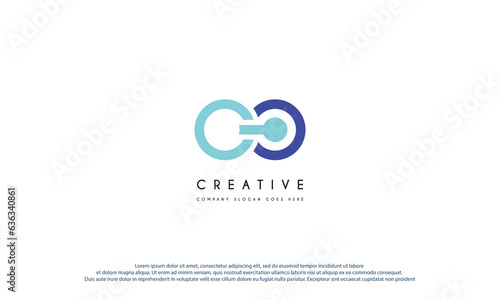 Abstract Initial Letter C and O Linked Logo. Blue Gradient Circular Rounded Infinity Style with Connected Dots. Usable for Business and Technology Logos. Flat Vector Logo Design Template Element.