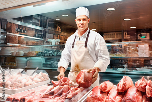 butcher in front of his store