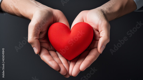 close-up of hands holding a big red heart in the palms generative ai