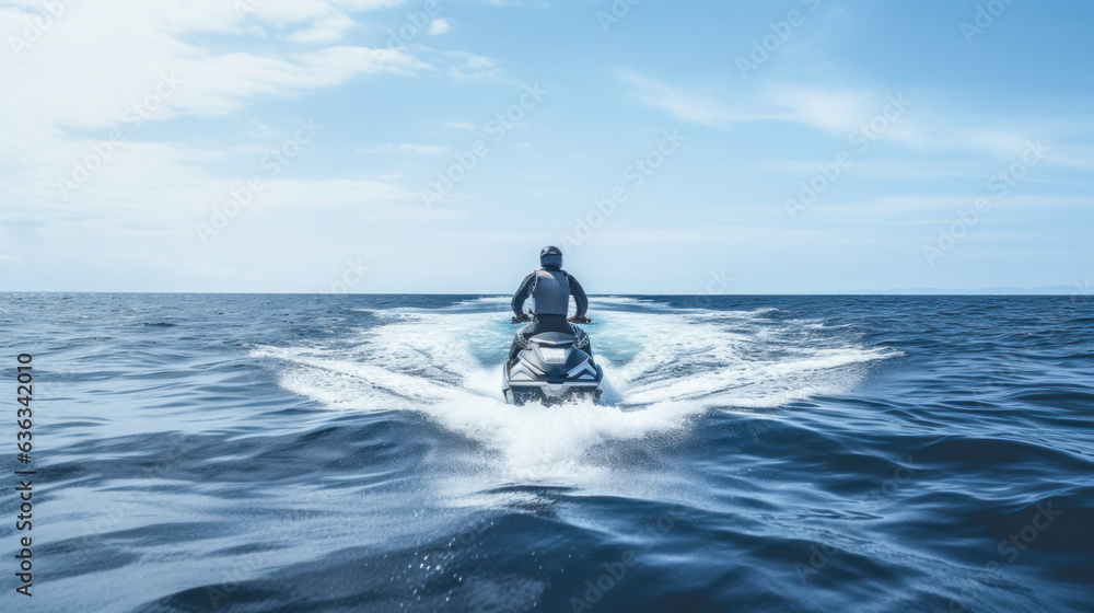 Obraz premium man having fun on jet ski in the sea generative ai
