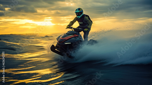 man having fun on jet ski in the sea generative ai photo