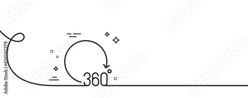 360 degrees line icon. Continuous one line with curl. VR simulation sign. Panoramic view symbol. 360 degrees single outline ribbon. Loop curve pattern. Vector