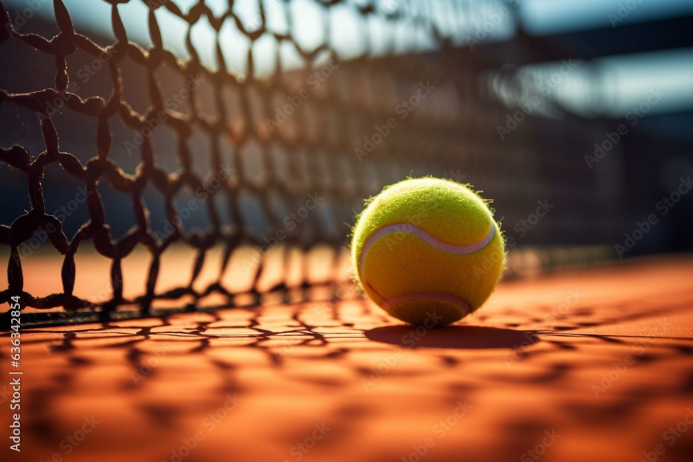 A ball used in padel game on a court with a net. Generative AI