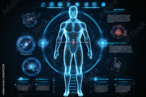 Generative ai collage photo of humanoid scientific study development on virtual computer making person hologram