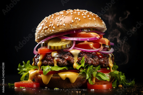 Stampa su tela Big fastfood tasty restaurant burger hamburger cheeseburger Generative AI pictur