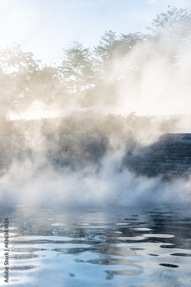 The effect of smoke enveloping the landscape pool
