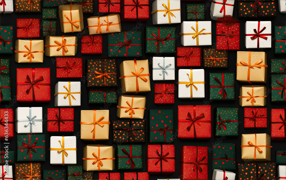 Seamless repeating pattern of Christmas present boxes