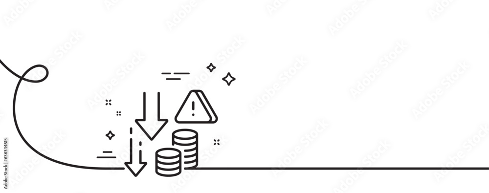 Deflation line icon. Continuous one line with curl. Economic crisis sign. Income reduction symbol. Deflation single outline ribbon. Loop curve pattern. Vector Deflation line icon. Continuous one line with curl. Economic crisis sign. Income reduction symbol. Deflation single outline ribbon. Loop curve pattern. Vector